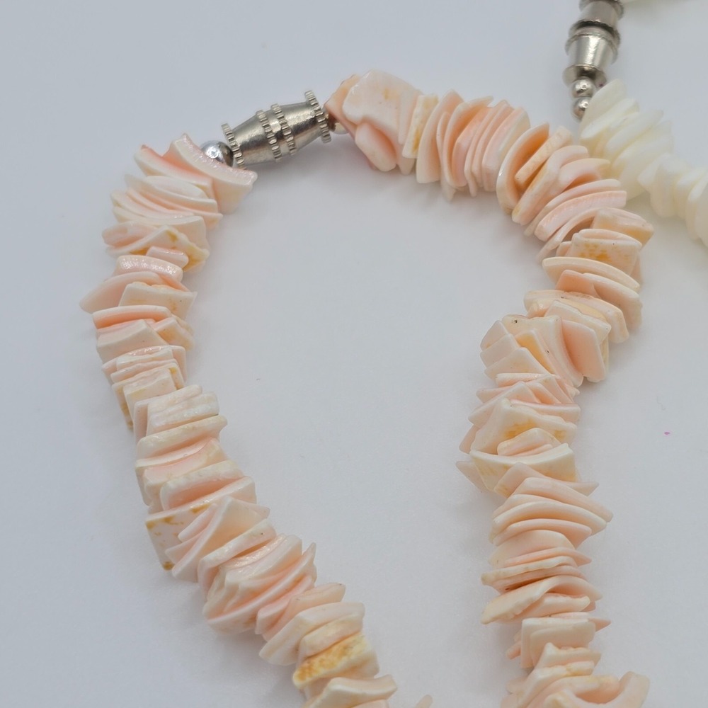 Hawaiian Style Shell Necklace Lot of 2 Natural Beads White‎ Peach Beach Boho - Picture 3 of 8